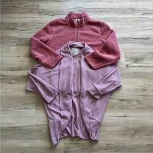 XL BUNDLE DEAL Cozy Pink Waffle Knit Cardigan & Sherpa Full Zip Sweater